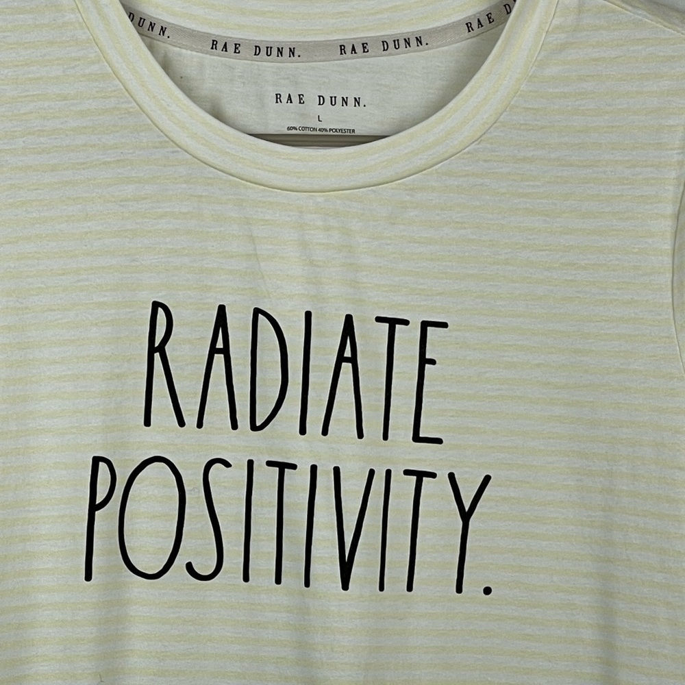 Rae Dunn Radiate Positivity T-Shirt-Pale Yellow Stripe Women’s Large - Picture 2 of 6